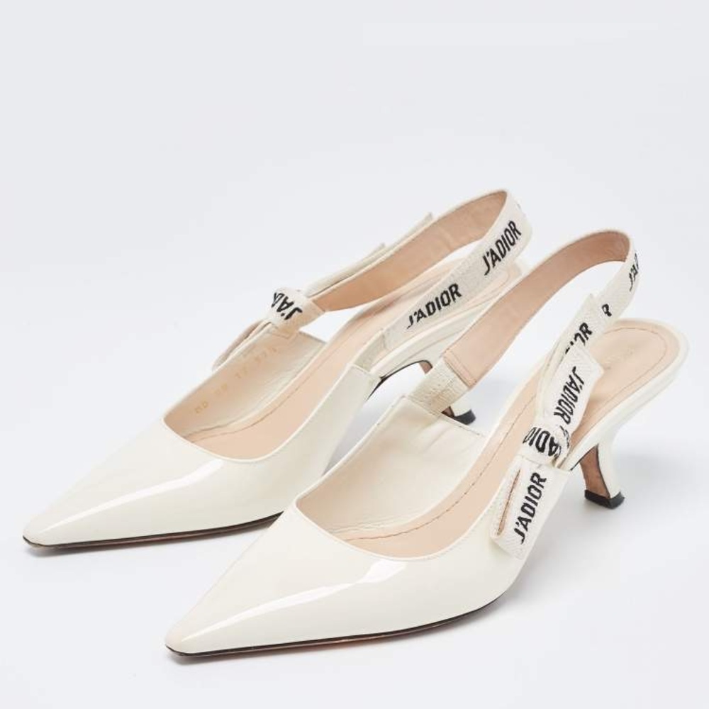 Dior J’adior White Patent Leather Ribbon Slingback